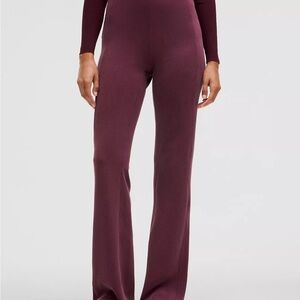 Ribbed Burgundy High-Waist Pants